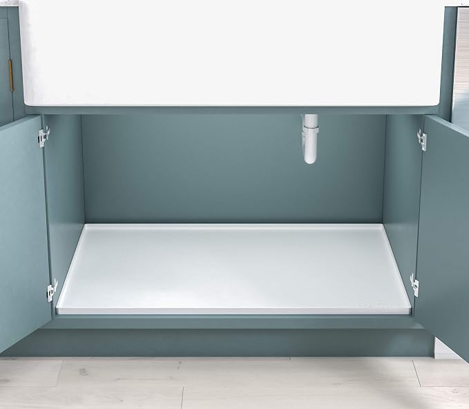 BASIN - Under Sink Mat for Bathroom - The Original Silicone Under Sink Mats for Bathroom Waterproof - Under Sink Tray for Bathroom Waterproof - Under Sink Cover Vanity Liner White 34x19