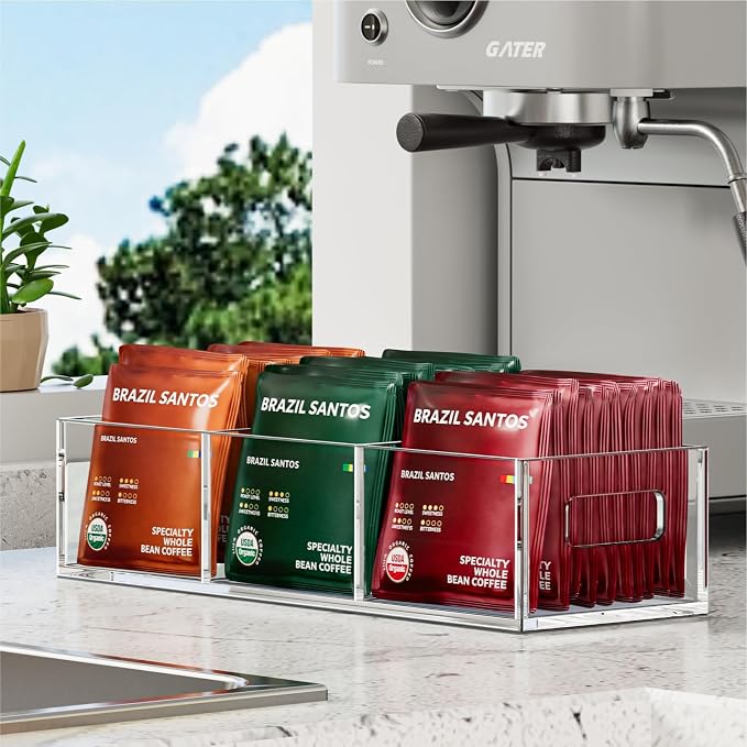 FUCDTEFC Tea Bag Organizer, Small Clear Tea Bag Holder for Drawer Kitchen Cabinets Pantry Countertops Organizers Storage, BPA-Free Acrylic Coffee Pods, Sugar Packets,Plastic Teabag Bins Home Organizer