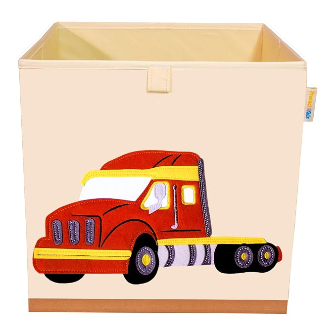 Washable Toy Organizers and Storage, Canvas Toy Chest Organizer Foldable Kids Toy Storage Organizers for Child's Bedroom or Playroom -13x13x13 Inch (Truck)
