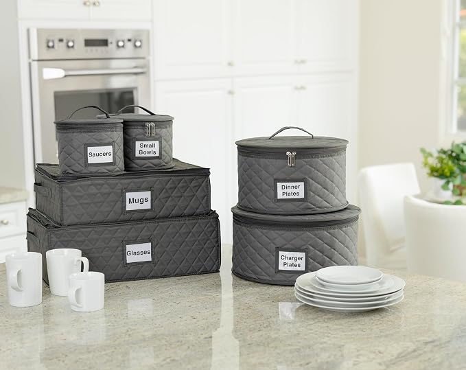 2 Pack China Storage Container for Big Dinner Plate - 14" W x 7" H - Includes 24 Felt Dividers. Stackable with Padded Interior - Great for Big Plates and Charger Plates