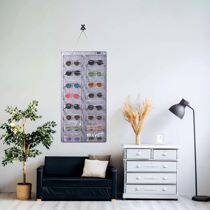 Sunglasses Organizer Storage - 16 Slots Glasses Storage Wall Pocket Display Hanging on Door, Eyewear Display, Dust-Proof