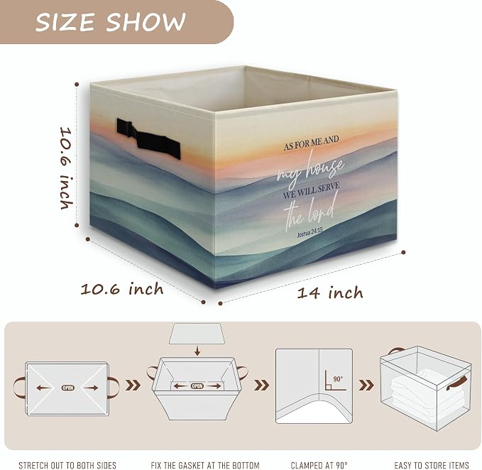 Religious Christian Foldable Storage Bins Box with Handles Decor, As for Me and My House We Will Serve the Lord Bible Verse Collapsible Organizer Basket for Bedroom Bathroom Clothes Toys Books