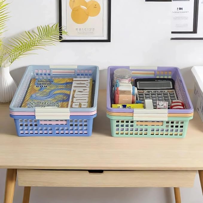 6 Pack Plastic Turn in Paper Trays for Classroom, Colorful Storage Bin Basket Organizers for School Supplies, Classroom Organization and Storage Tray Holds 4A Paper (Mixed Color)