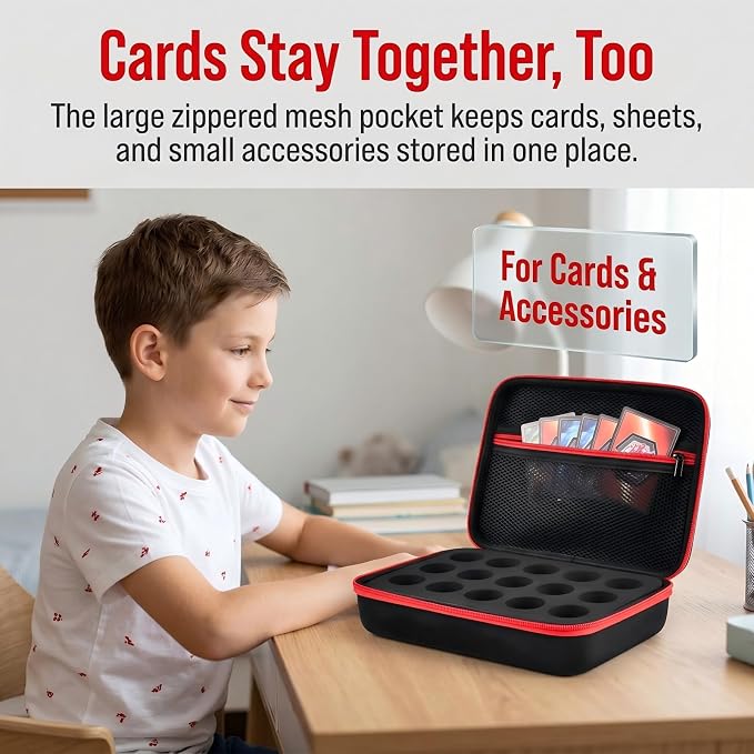 Comecase Hard Carrying Case Compatible with Bakugan Figures, Storage Organizer Box with 15 Foam Slots and Mesh Pocket for 60+ Cards, Travel Holder for Kids Toys (Case Only)- Black