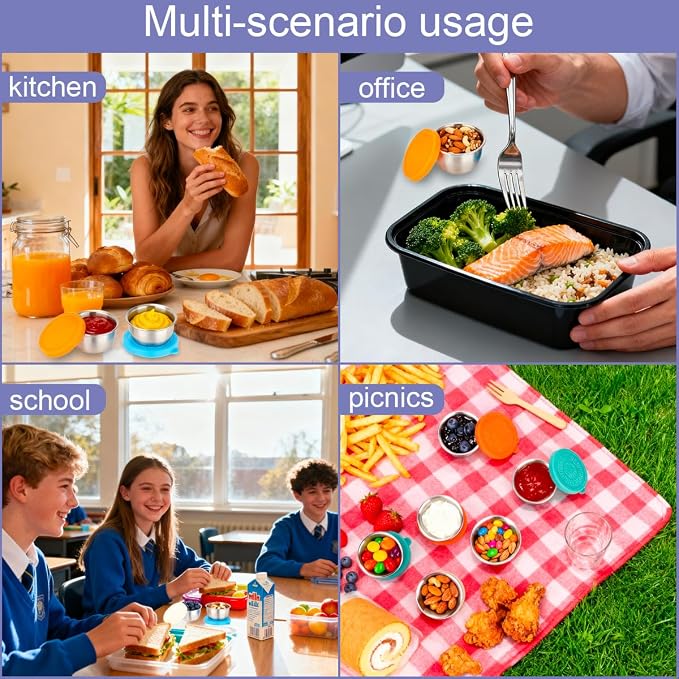 10 Pack 1.6 Oz Salad Dressing Containers To Go, Stainless Steel Small Condiment Containers with Lids, Reusable Leakproof Sauce Container Cups for Lunch Bento Box Picnic & Travel