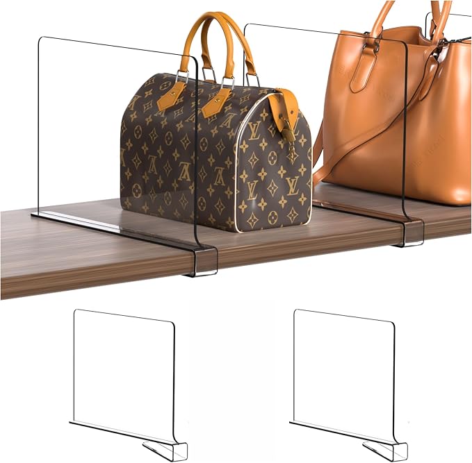 Clear Acrylic Shelf Dividers for Closet Organization - 2 Pack Closet Shelf Divider for Sweatshirt,Towel,Bag,Purse,Clothing,Sweater Organizer,Plastic Dividers and Separators for Shelves and Bedroom
