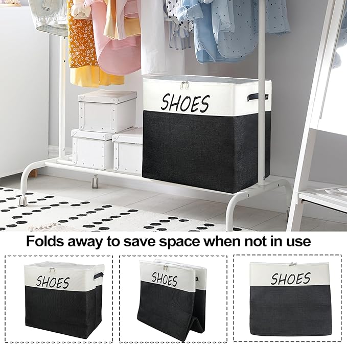 Large Entryway Shoe Storage Organizer, Shoe Basket for Entryway with Clear Cover, Foldable Mudroom Shoe Bin Box Fits for Boot, Sneaker, High Heeled