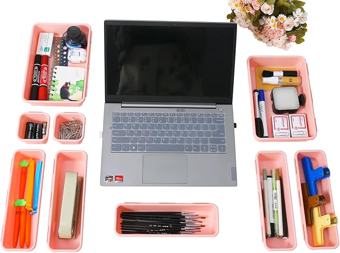 Kutesna 15 PCS Interlocking Desk Drawer Organizer Separator for Office,Bathroom,Kitchen,Makeup(Pink)