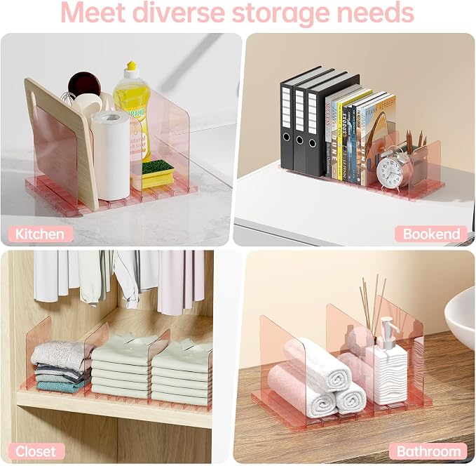 PAVSTINE 4 Pack Purse Organizer for Closet, Stackable Storage Shelf, Pink | Adjustable Dividers, Clear Acrylic Handbag Storage Shelf, Keeps Bag, Pocketbook & Clutch Upright, Stackable to Save Space