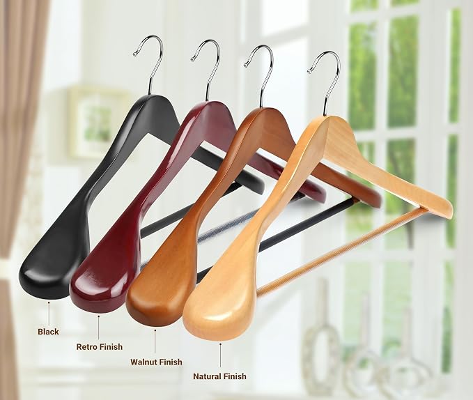Coat Hanger 8-Pack, MEQUTION Wood Hangers Trouser Hangers Extra Wide Shoulder Wooden Hangers for Heavy Coat, Sweater, Skirt, Suit, Pants, Retro Finish (Walnut)