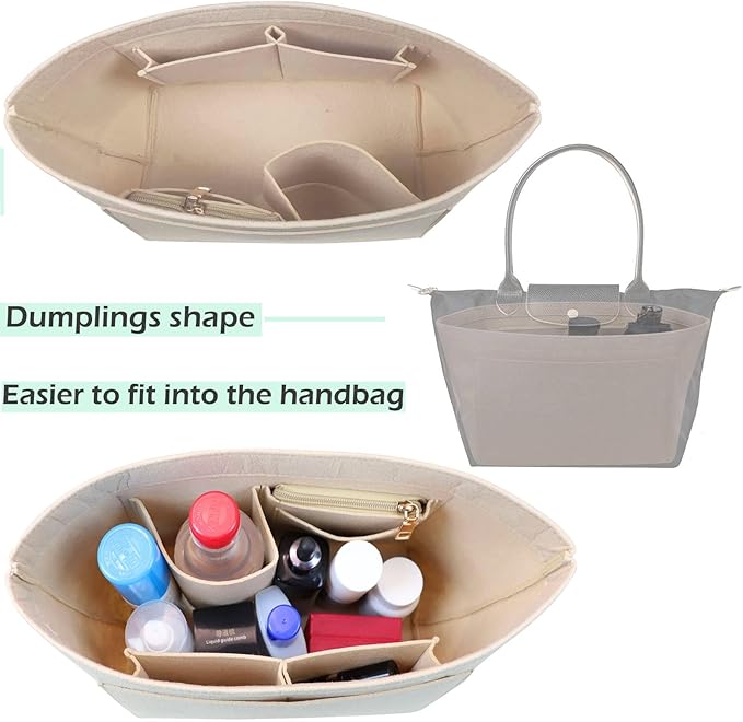 Lckaey Purse Organizer Insert for Longchamp Le Pliage Neo Handbags Long champ Insert Organizer 1012beige-M