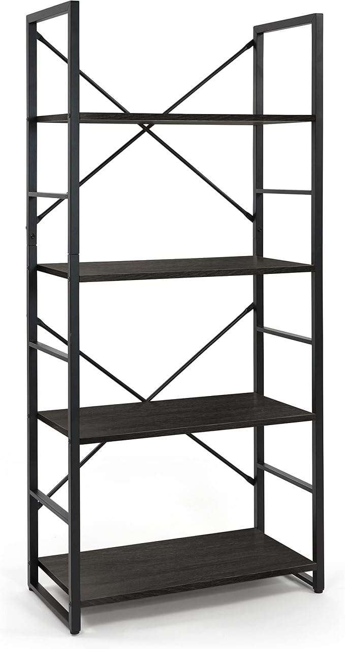 CAPHAUS 4 Tier Bookshelf, 24 Inch Width Free Standing Shelf, Bookcase Shelf Storage Organizer, Industrial Book Shelves for Home Office, Living Room, Kitchen, Black Vintage Shelves & Metal Frame