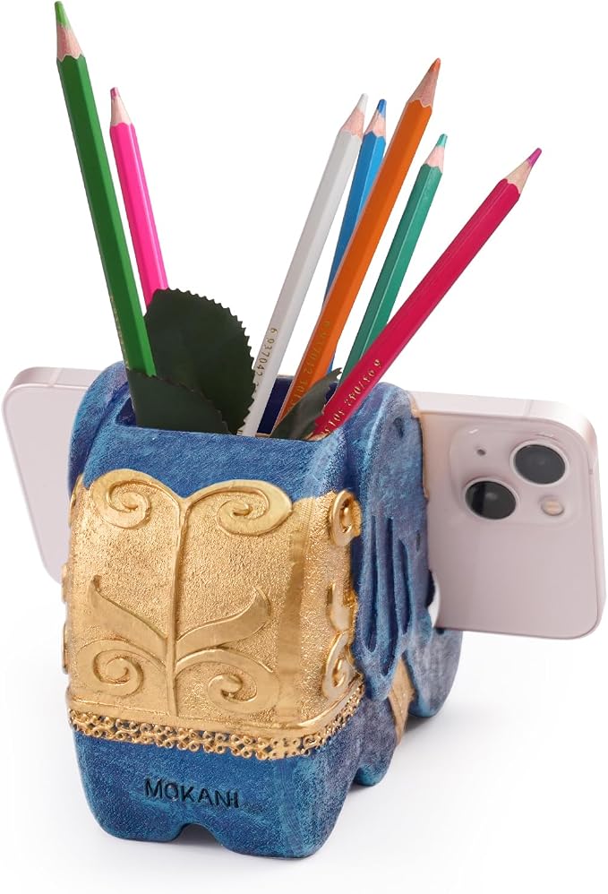 MOKANI Elephant Pencil Holder with Phone Stand, Elephant Gifts for Women | Office Home Desk Organizer Accessories Cute Desk Decor Decorations Thanksgiving Christmas Christmas Gift