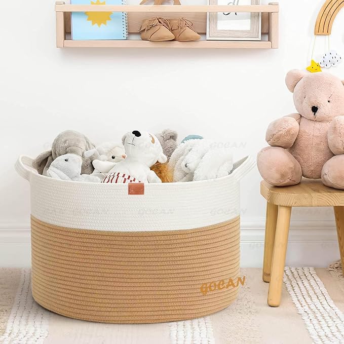 GOCAN Storage Baskets for Organizing D22"H14" Large blanket basket laundry basket Cotton Rope Woven Basket for toy towl in Living Room (Jute/Beige) XXXL