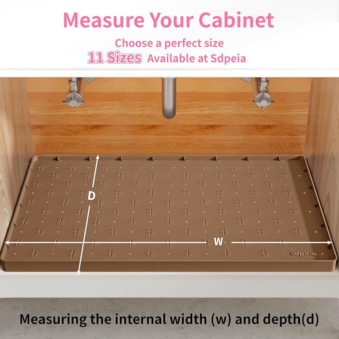 Sdpeia Under Sink Mat 22"×19" Waterproof Silicone Cabinet Liner & Sink Protector for Kitchen & Bathroom, Multi-Purpose Organizers Tray for Pets, Laundry, Cat Litter Mat