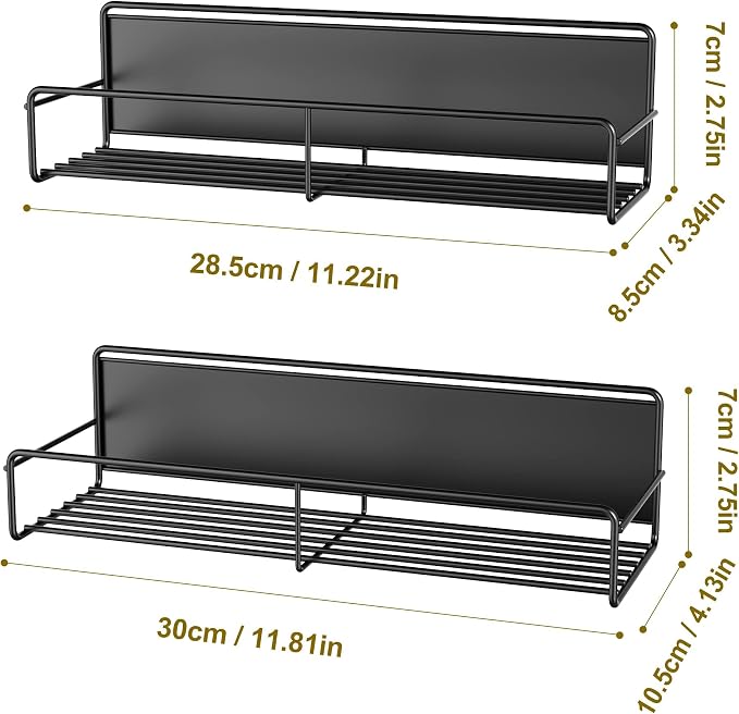 Mystozer 2 Pack Magnetic Spice Rack Organizer,Space Saver for Refrigerator and Microwave Oven, Magnetical Fridge Shelf for Jars,Seaoning,tins and Utensils (Black)