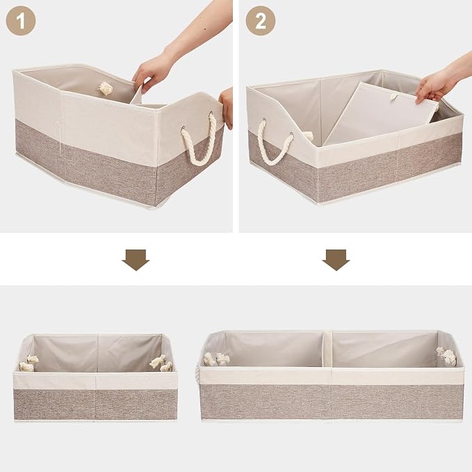 Large Dog Toy Basket with Handle, Foldable Dog Toy Box for Living Room Area , 20" Basket for Dog's Supplies, Organizer and Storage with Hard Board, Anti-Slip for Pet Toys (Brown, Medium 20"×15")