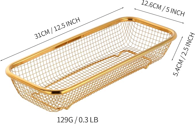 Gold Kitchen Drawer Organizer, Stackable Mesh Storage Baskets, Stainless Steel Silverware Organizer for Holding Knife Fork Spoon, 12.5"x5"x2.5", Pack of 2