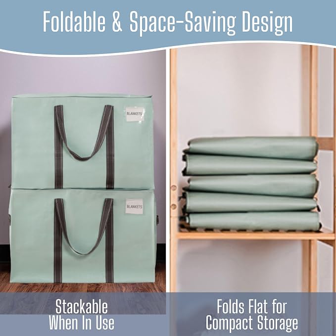VENO 4 Pack Heavy Duty Moving Bags, Extra Large Storage Bags with Reinforced Handles & Strong Zippers, Foldable & Reusable Moving Box Alternative for Clothes & Dorm Storage