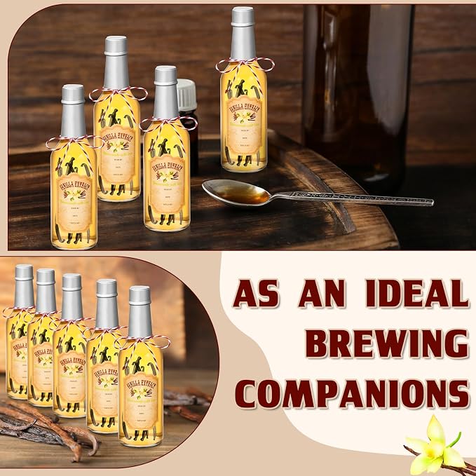 Tioncy 16 Pcs Empty Vanilla Extract Bottles for Homemade Vanilla Jar Glass Bottle with Cap, Shrink Band, Sticker DIY Crafts Wedding Gift Food Storage Canister for Bean(Silver,8.5 oz)