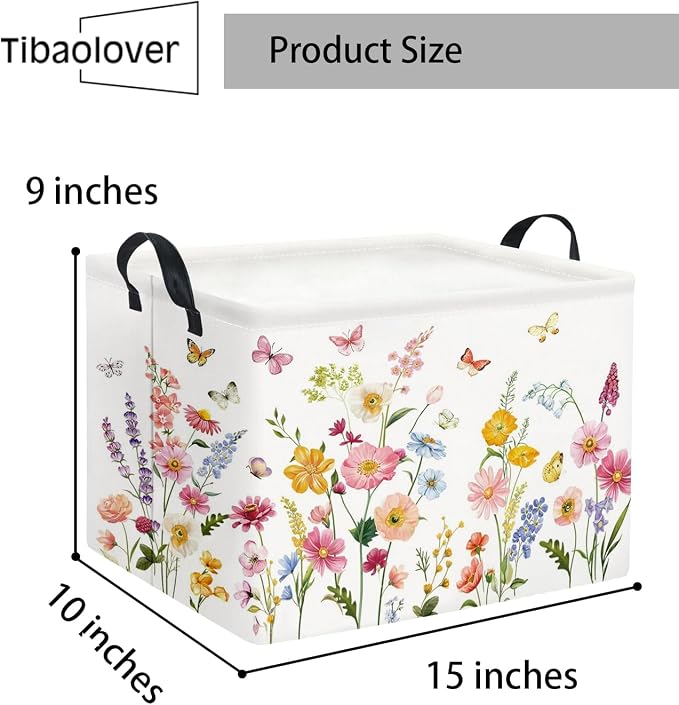 Rectangular Baby Girls Basket Kids Baby Storage Basket Cute Storage Bin Organizer Shelf Book Flower Room Decor(Butterfly Flower)