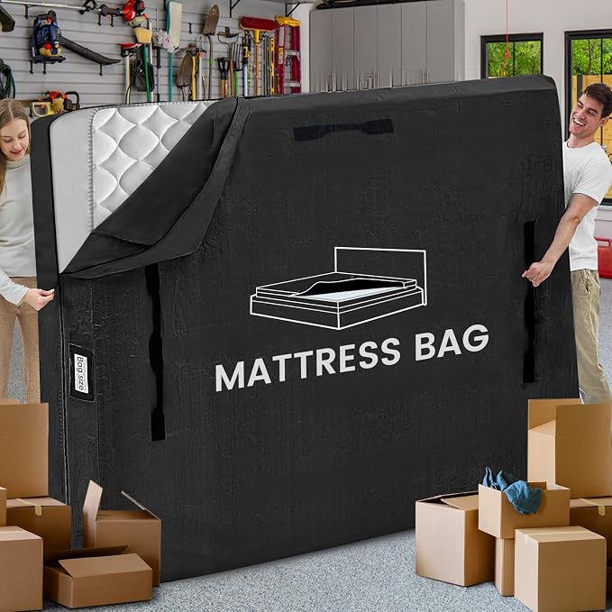 Mattress Bags for Moving and Storage, BETU Waterproof Mattress Protector Twin XL Mattress Cover with 8 Heavy Duty Handles and Zipper Extra Thick Moving Supplies for Dorm (2 Pack:82x42x13.5 Black)
