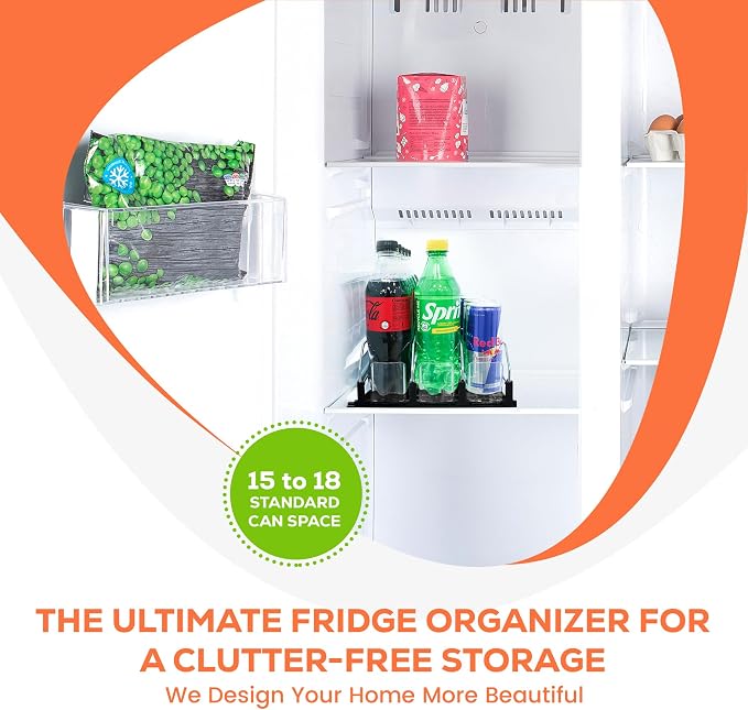 Drink Fridge Organizer, Upgraded Design of Soda Organizer for Refrigerator with Larger Stopper Height. Width Adjustable Automatic Drink Dispenser with Lock Hold 15 Cans (3 Rows, Black)