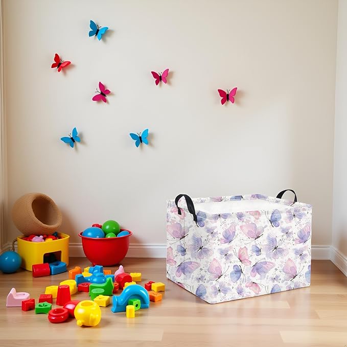 Rectangular Kids Storage Basket for Home Kitchen Girls Cute Storage Bin Organizer Shelf Book Room Decor(Fancy Butterfly)