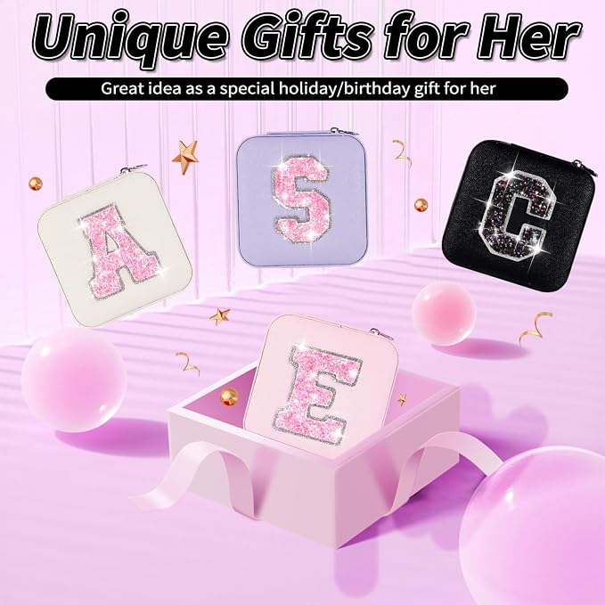 Uygafly Personalized Jewelry Case for Women Girls - Fashion Mini Jewelry Boxes - Trendy Travel Jewelry Organizer with Initials Letter - Teen Gifts | Black,O