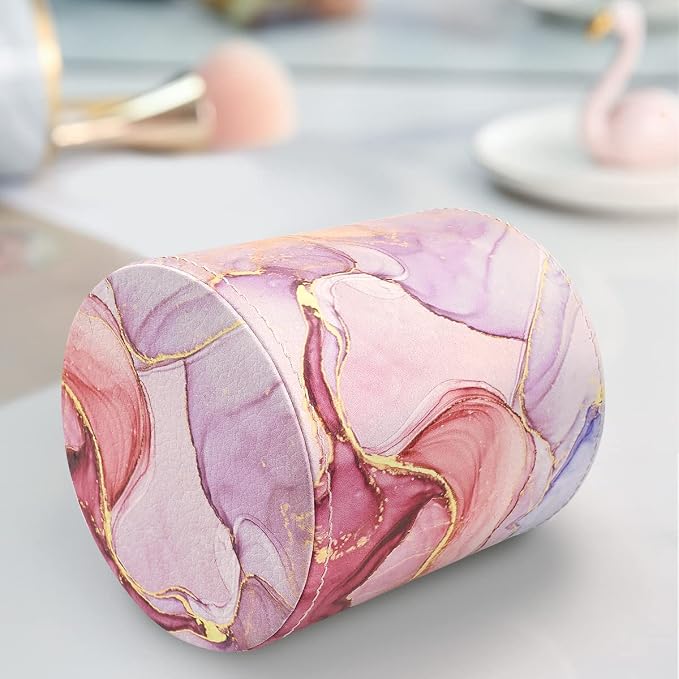 Pen Holder for Women Girls, Pencil Cup Pink Desk Decor, Makeup Brush Holder Large Pu Leather Multi-Functional Organizer Cup for Office, Classroom, Home, Colorful Marble