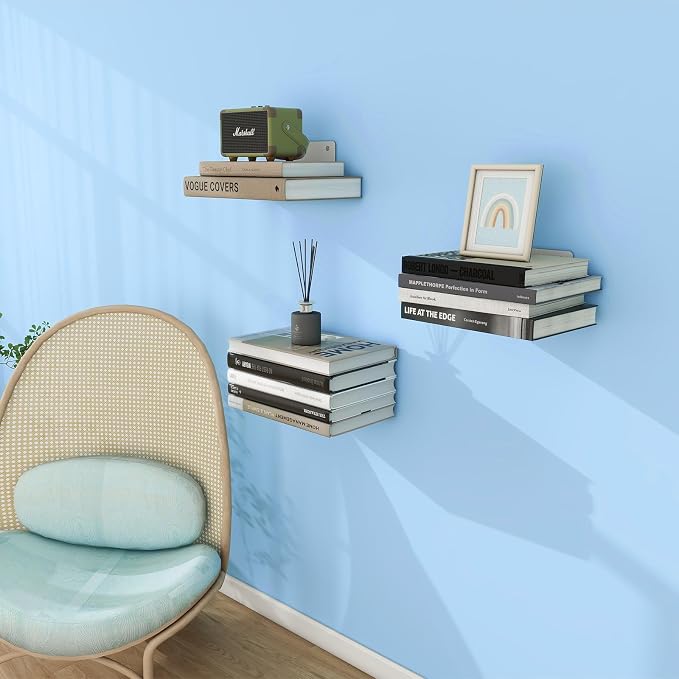 FENTEC Floating Book Shelves for Wall, Wall Mounted Invisible Floating Bookshelf, Heavy-Duty Hanging Bookshelves, Hidden Book Shelf Metal Wall Book Holder for Bedroom Home Office, 6-Pack Black