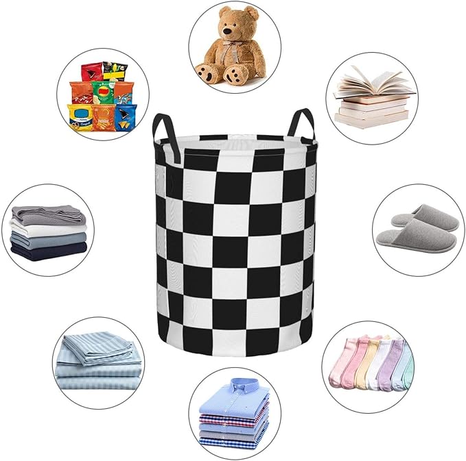 Black and White Checkerboard Pattern Laundry Basket,Laundry Hamper,Collapsible Storage Bin, Oxford Fabric Clothes Baskets,Nursery Hamper For Home,Office,Dorm,Gift Basket