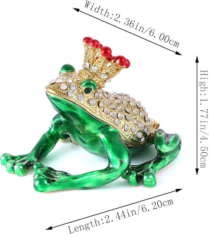 QIFU Mini Frog Prince Figurine Hand Painted Enamel Hinged Jewelry Trinket Box, Unique Gift for Family