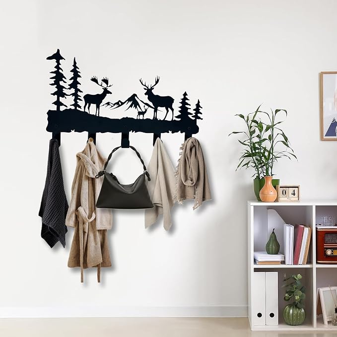 Metal Deer Hooks - Moose Design Wall Art Decor and Key Hanger, Clothes, Hat, and Backpack Rack, Home Decor for Entryway, Hallway, Office, Kitchen, and Living Room
