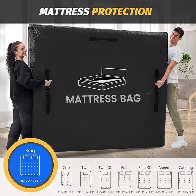 Mattress Bags for Moving and Storage, BETU Waterproof Mattress Protector King Mattress Cover with 8 Heavy Duty Handles and Zipper Extra Thick Moving Supplies for Bed Reusable (82x79x13.5 Black)
