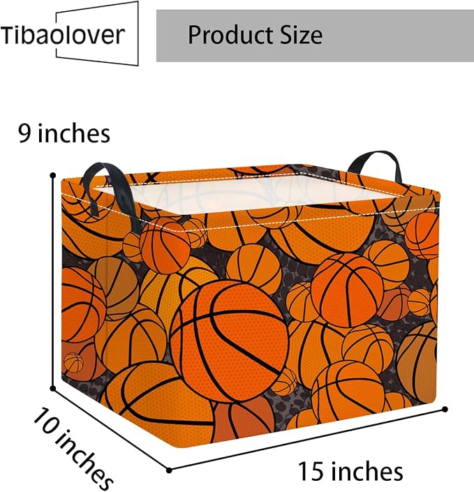 Rectangular Basketball Kids Storage Basket Gift & Baby Storage Bin Organizer Shelf Book Basket Room Decor (Basketballs)