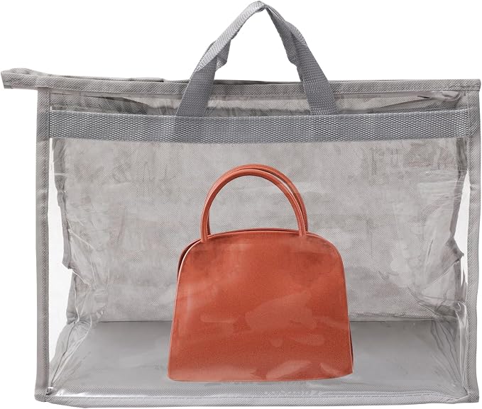 PATIKIL Handbag Dust Bags, 2 Pack Clear Purse Storage Organizer L Size PVC Dustproof Handbag Cover Transparent Purse Protector, Light Gray