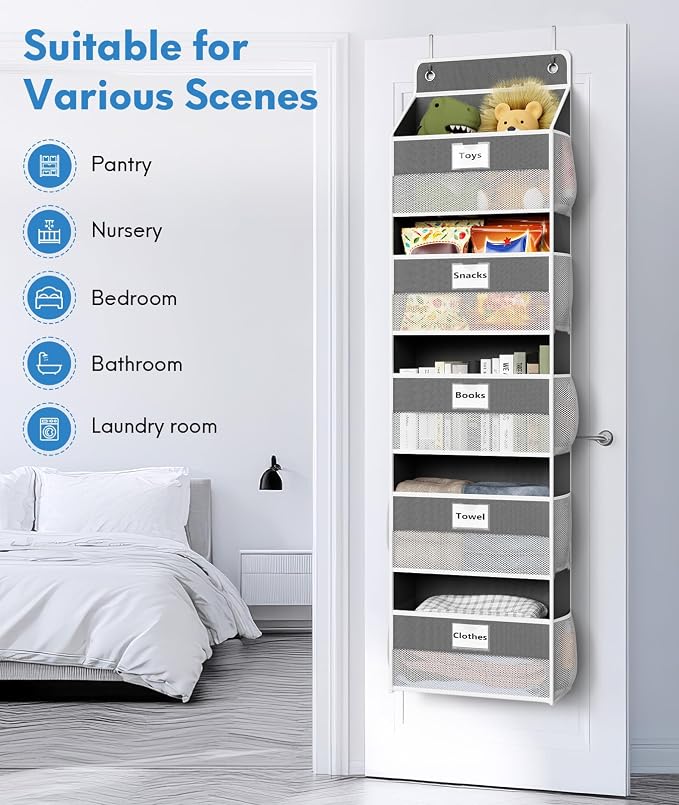 Optish Over The Door Organizer Hanging, 5 Shelf Behind The Doors Storage, Pantry Door Organizer, Closet Organizers for Bedroom and Nursery (Dark Grey)