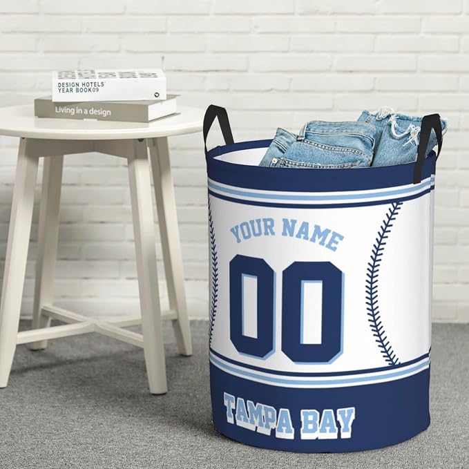 Custom Tampa Bay Laundry Hamper Personalized Laundry Basket Customized Name And Number Collapsible Storage Basket for Bedroom Bathroom Living Room Baseball Fan Gifts