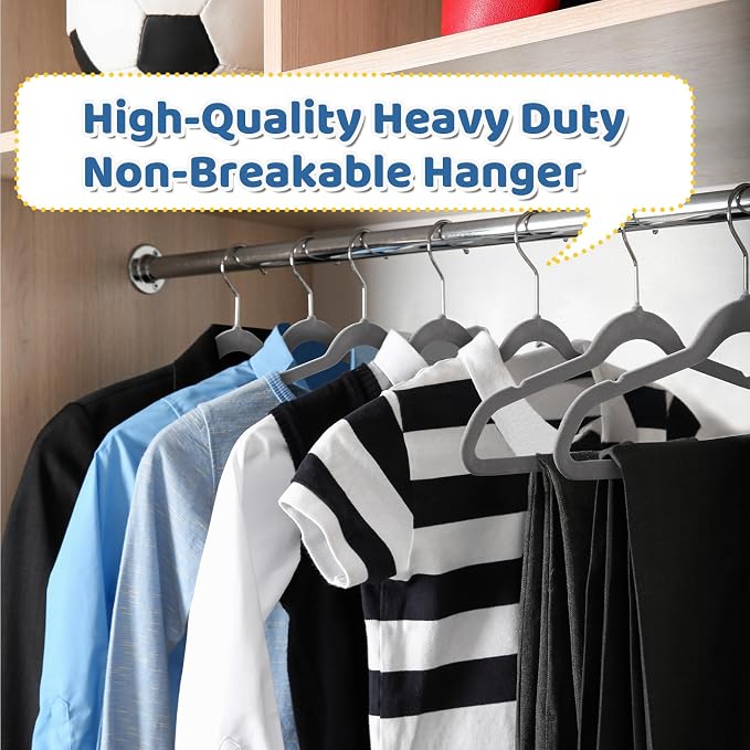 Smartor Premium 14 Inch Kids Hangers 50 Pack, Baby Velvet Hanger Non Slip | Grey Space Saving Felt Hangers Clothes Organizers for Closet with 360° Swivel Hook for Children, Toddler & Teens