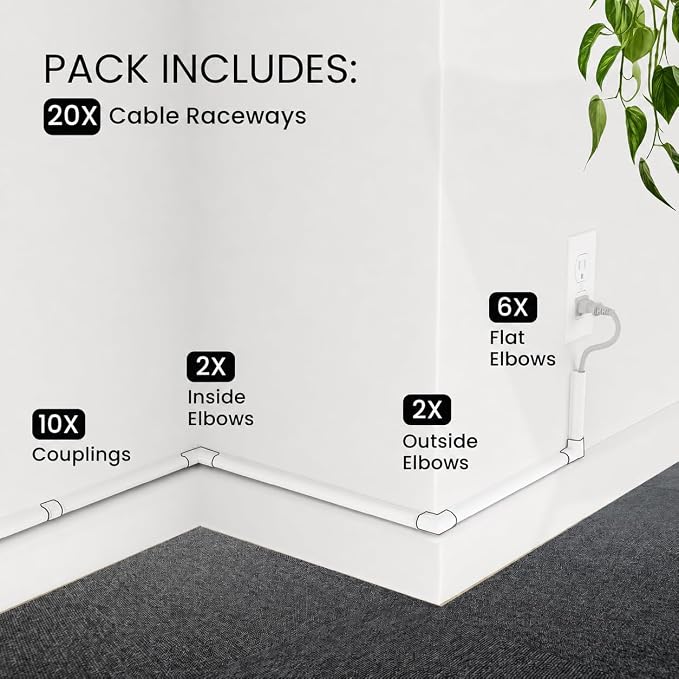 EVEO Cable Hider - One Cord Hider 306” Cord Cover Wall Cable Hider, Cable Concealer, Wire Hiders for TV on Wall. Cable Management, Cord Hider Cable Raceway Wire Covers for Cords - Small | White