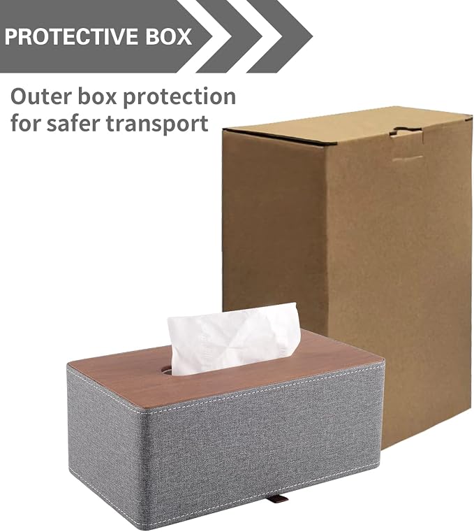 Tissue Box Cover Rectangle Tissue Box Holder PU Leather Facial Organizer with Magnetic Bottom,Decorative Napkin Caddy for Vanity Dresser Night Stand Table Countertop Home Office Car,Grey