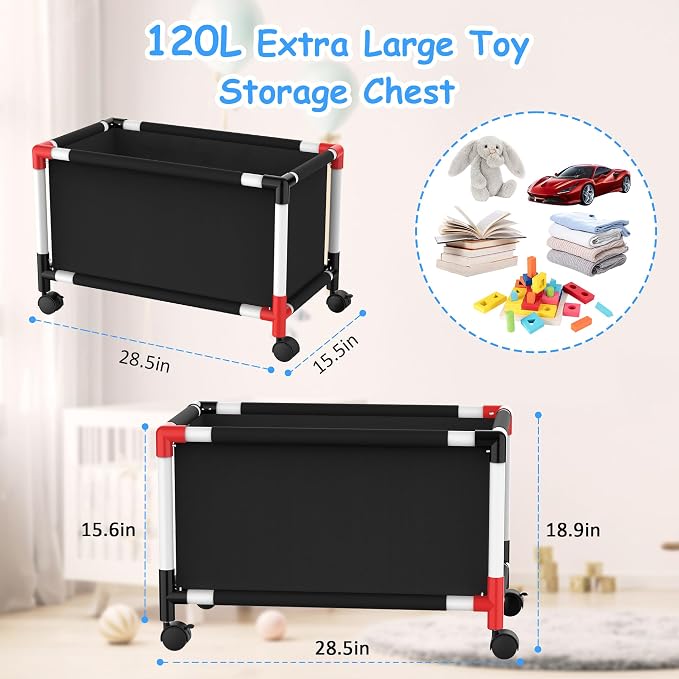 Mabahoo Extra Large Toy Box, Kids Storage Organizers with 360° Wheels, 120L Oxford Toy Chest Boxes for Boys Girls, Home Storage Organizer Toybox for Bedroom Living Nursery, 28.4 x 15.4 x19 Inches