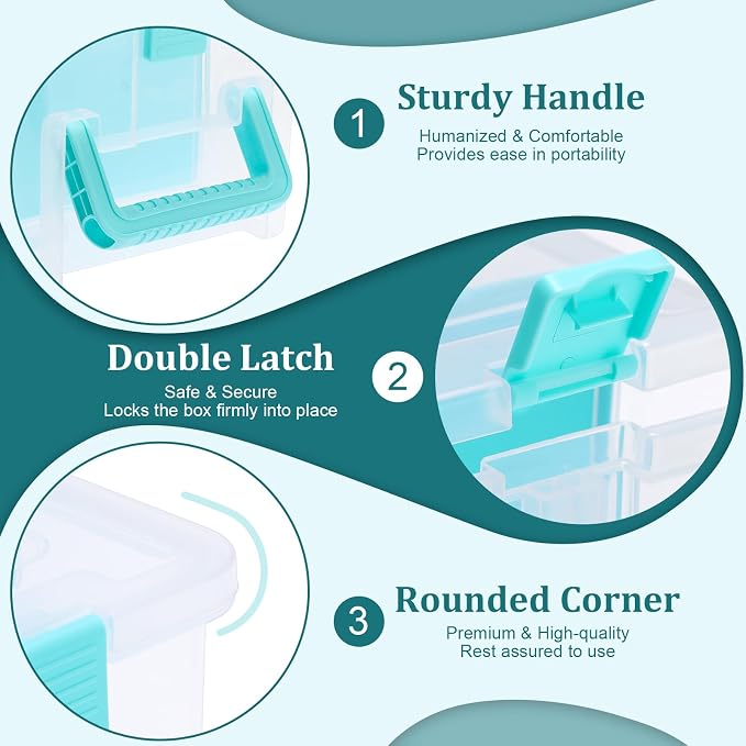 BTSKY Clear Plastic Dividing Storage Box with 4 Deep Compartments Adjustable Storage Bin with Lid Portable Craft Storage Container Multipurpose Sewing Box Art Supply Organizer, 13.9x7.9x6.2 Inches