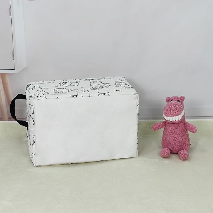 Rectangular Collapsible Cat Storage Basket Nursery Toy Organizer | Storage Bin Foldable Canvas with Handles for Organizing Home Kitchen Children Toys Office Closet Shelf Baskets