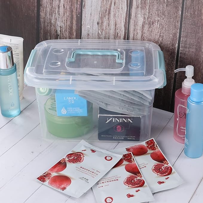 Hespama 6 Packs 6 Quart Lidded Storage Bin, Plastic Latch Container Box with Handle