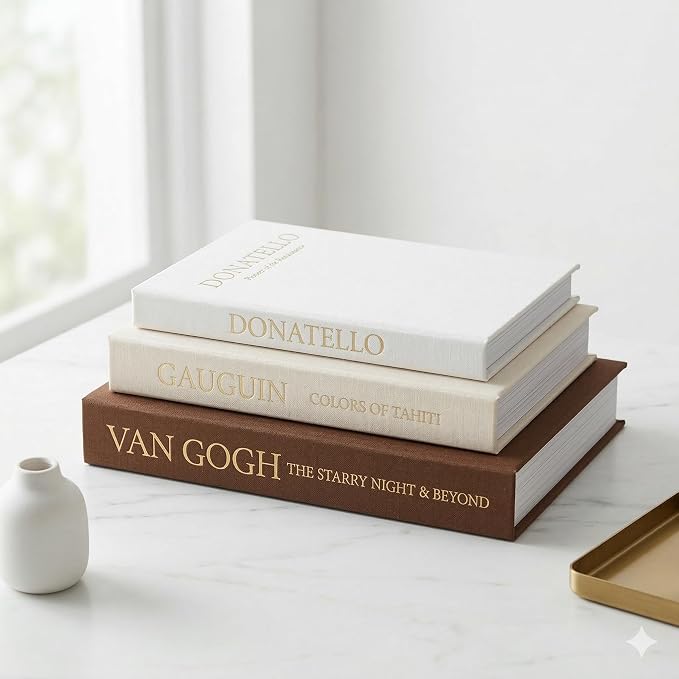 Vintage Faux Book Box Set of 3 Brown Linen Decorative Books for Shelves, Fake Books for Decoration with Secret Compartment, Rustic Farmhouse Coffee Table Decor (Brown-Beige-White)