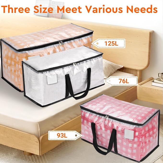 BlissTotes Moving Bags, 125L 2-Pack Storage Bags, Moving Box Heavy Duty Extra Large, Moving Totes with Zipper, Large Packing Bag with Reinforced Handles, Boxes for Packaging Moving