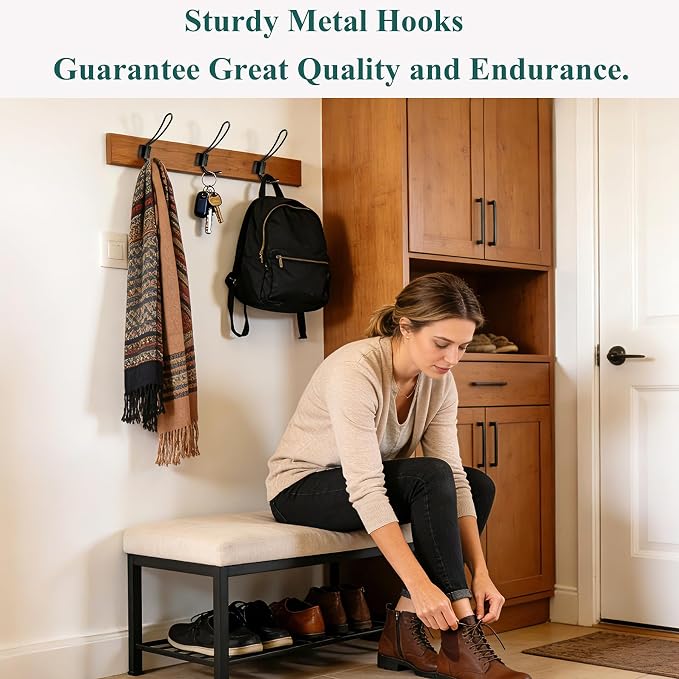 Hajoyful Rustic Entryway Hooks-6 Pack Farmhouse Hooks with Metal Screws Included, Black Decorative Wall Mounted Rustic Coat Hooks Rack, Double Vintage Organizer Hanging Wire Hook Clothes Hanger