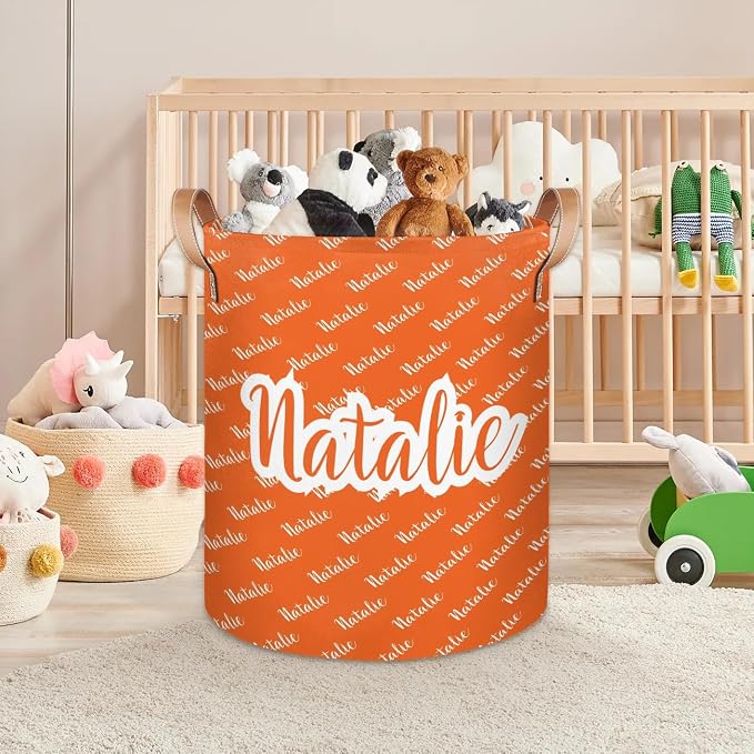 Personalized Laundry Basket, Custom Gift Laundry Hamper, Collapsible Nursery Waterproof Laundry Baskets, Dirty Clothes Toy Hamper with Handles Name Orange